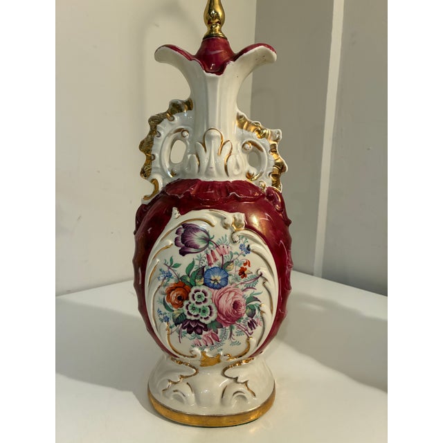 French Vintage French Hand Painted Floral Table Lamps - A Pair For Sale - Image 3 of 12