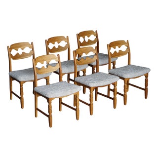 Razorblade Dining Chairs in Oak & Lambswool from Henning Kjærnulf, 1960s, Set of 6 For Sale