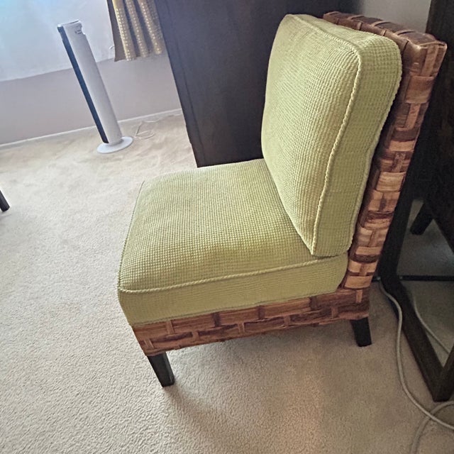 2000 - 2009 Palecek Woven Rattan Lounge Chair With Matching Ottoman For Sale - Image 5 of 9