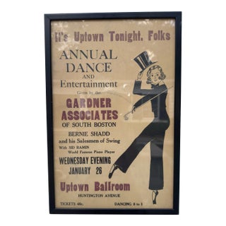 Vintage 1920s Boston Dance Advertisement Poster For Sale