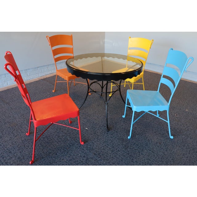 Vintage Mid-Century Stamped-Steel Strap/Slat-Back Patio Dining Chairs (Bistro/Café Form), 1950s–60s. For Sale - Image 9 of 11