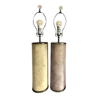 A Pair of Mid-Century Hair-on-Hide Wrapped Table Lamps With Brass Trim For Sale