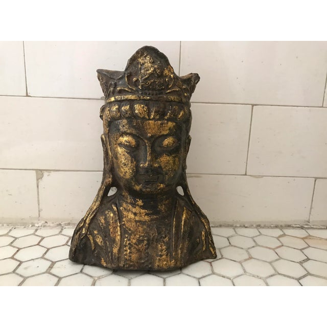 Gold Leaf Metal Buddha Head For Sale - Image 4 of 11