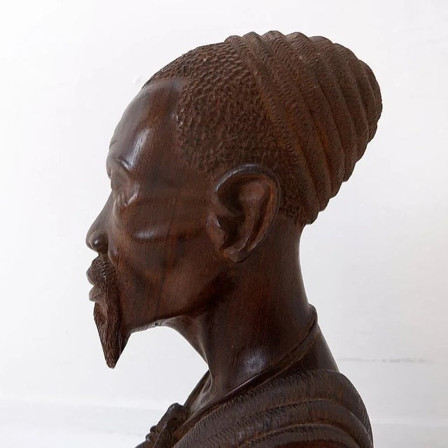Brown Congolese Bust in Wenge, Mid-20th Century For Sale - Image 8 of 14