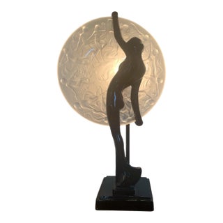 1980s Art Deco Frankart Nude Nymph With Consolidated Glass Moon Lamp by Sarsaparilla For Sale