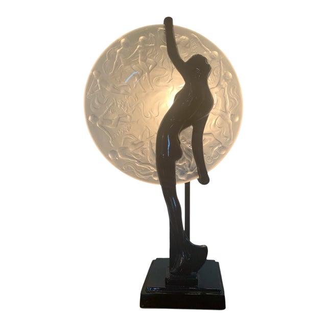1980s Art Deco Frankart Nude Nymph With Consolidated Glass Moon Lamp by Sarsaparilla For Sale