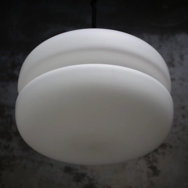 Mid-Century White Matte Opaline Glass and Brass Pendant Light For Sale - Image 6 of 7
