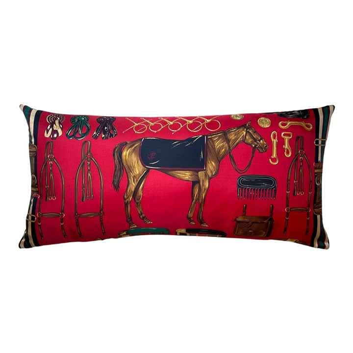 Ralph Lauren Equestrian Red Vintage Silk Scarf Lumbar Pillow Chairish