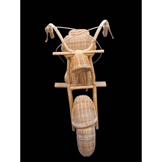 Vintage life size replica of motorcycle made entirely of wicker and bamboo