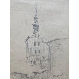 Benjamin II Vautier, Bell Tower, Graphite on Paper For Sale