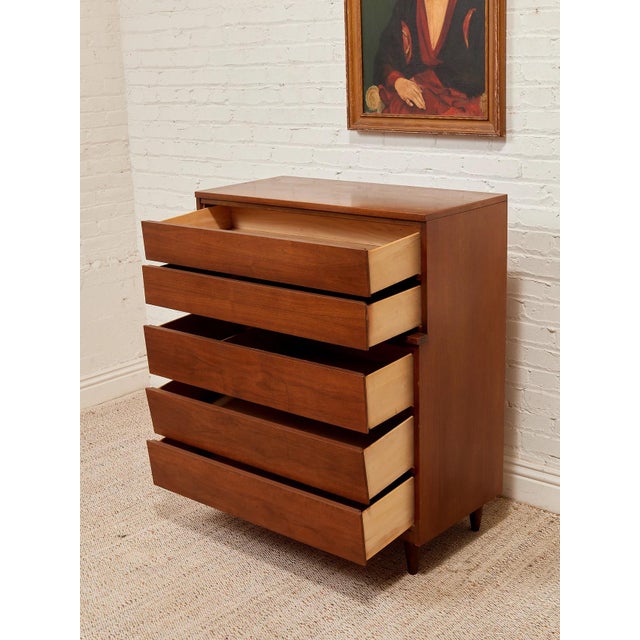 Five Drawer Mid Century Highboy Sleek For Sale - Image 4 of 12