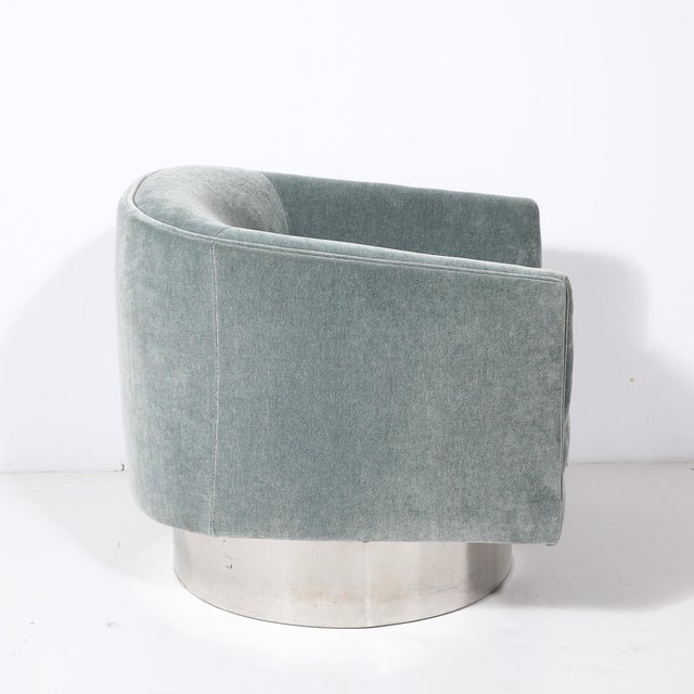 1970s Mid-Century Aluminum & Powder Blue Velvet Swivel Chairs by Leon Rosen for Pace For Sale - Image 5 of 8