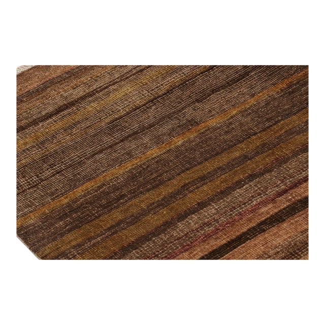 Rug & Kilim’s Modern Textural Rug in Beige-Brown and Umber Stripes and Striae For Sale