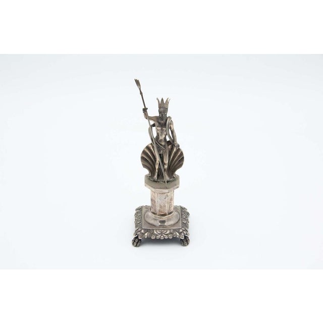 Silver Toothpick Holder with Poseidon Resting on Quadrangular Plinth For Sale - Image 4 of 4