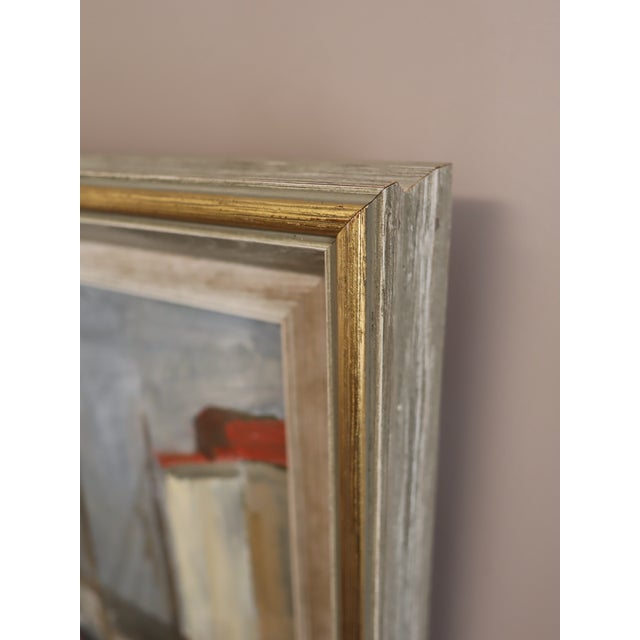 1953 Mid-Century Modern 'Harbour at Rest' Vintage Original Swedish Expressive Seascape Oil Painting, Framed For Sale - Image 9 of 13