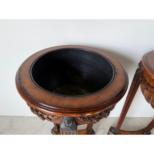 Brown Theodore Alexander Neoclassical Style Carved Mahogany Plant Stands – A Pair For Sale - Image 8 of 12