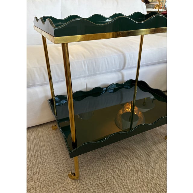 2020s Lacquer & Brass Scalloped Bar Cart For Sale - Image 5 of 10