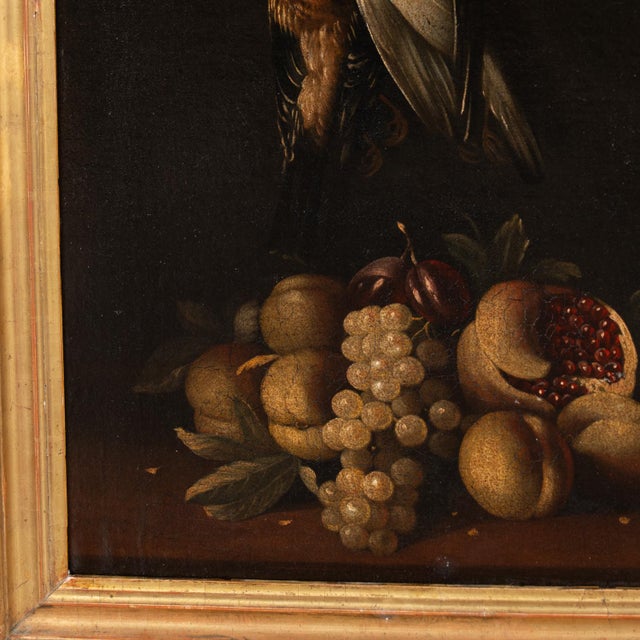Late 18th Century Pair of Original Oil on Canvas Still Life Paintings of Fruit and Foul For Sale - Image 4 of 14