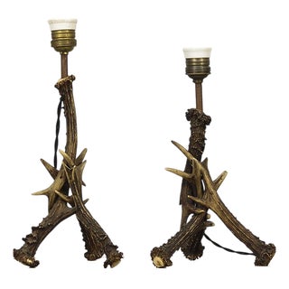 Handcrafted Folk Art Antler Table Lamps, Set of 2 For Sale