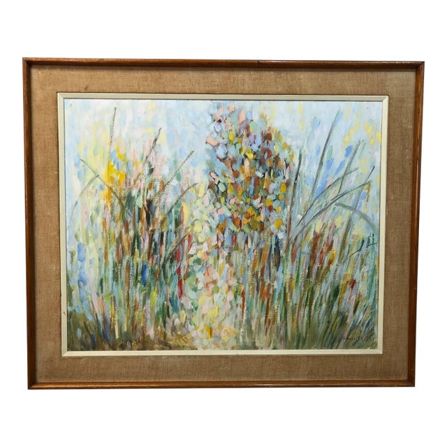 "Whispers in Bloom" - Abstract Oil on Board, Signed on the Bottom 1962, Framed For Sale