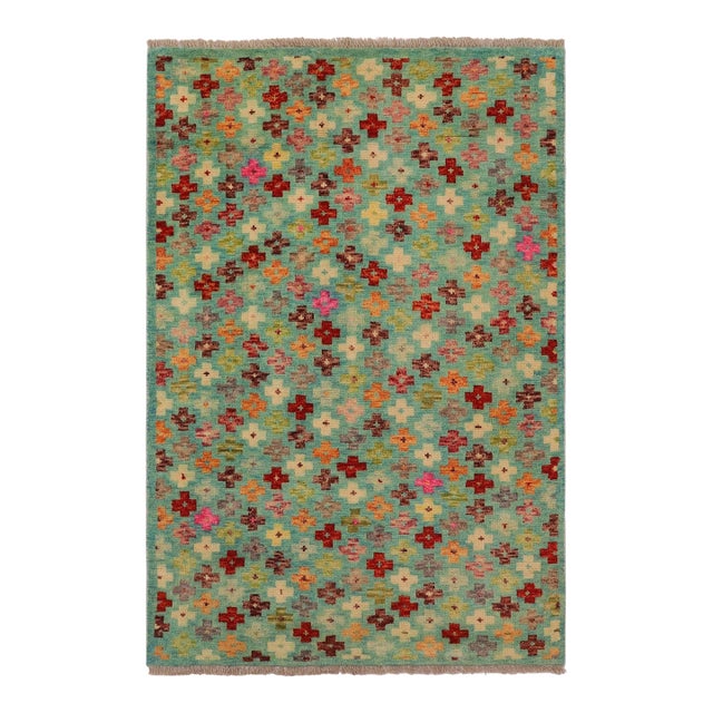 Shabby Chic Balochi Blue/Rust Wool Rug - 3'2''x5'1'' For Sale