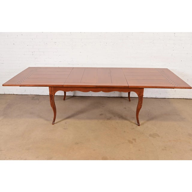 Wood Baker Furniture Italian Provincial Inlaid Cherry Wood Harvest Farm Table, Newly Refinished For Sale - Image 7 of 15