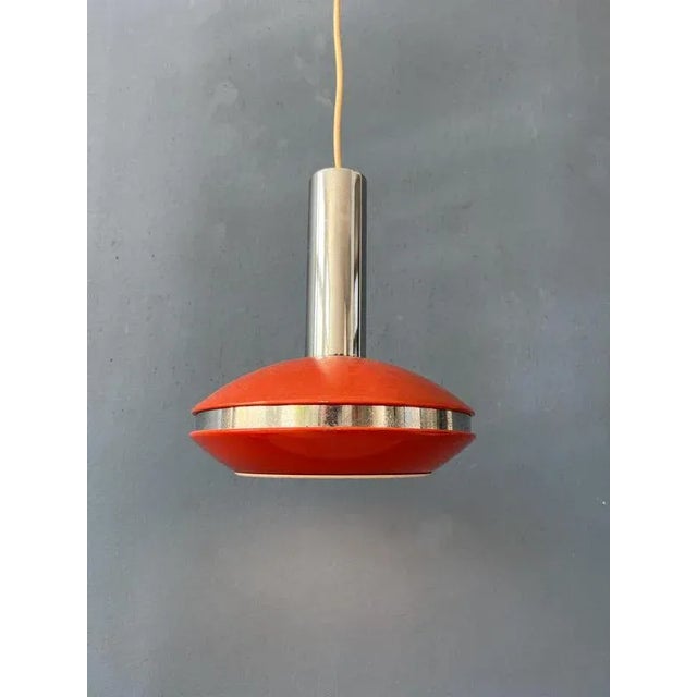 Small Space Age Red and Chrome Pendant Lamp For Sale - Image 5 of 11