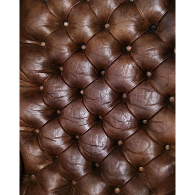 Set of George III Style Wingback Armchair and Ottoman in Brown Leather, 1890s For Sale - Image 14 of 15