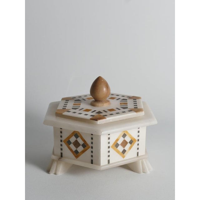 Italian Pietra Dura and Alabaster Inlay Hexagonal Box For Sale - Image 14 of 18