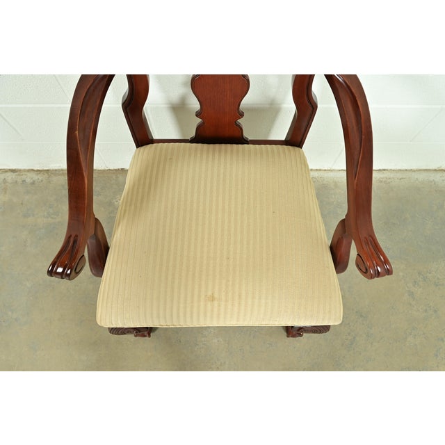 Wood Thomasville Chippendale Carved Cherry Wood Armchairs, Pair For Sale - Image 7 of 14