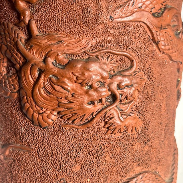 19th Century Antique Japanese Terracotta Brush Pot For Sale - Image 5 of 12