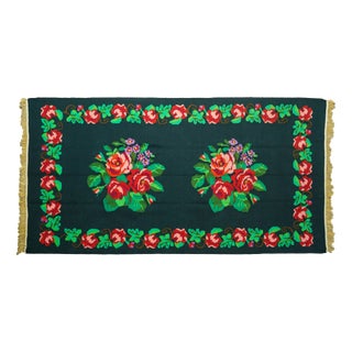 Vintage Handwoven Wool Floral Runner Rug, 1960s For Sale