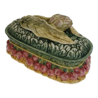 Tiffany & Co Large Artichoke Lidded Tureen Painted Molded Vintage Nove Ceramic Italy For Sale
