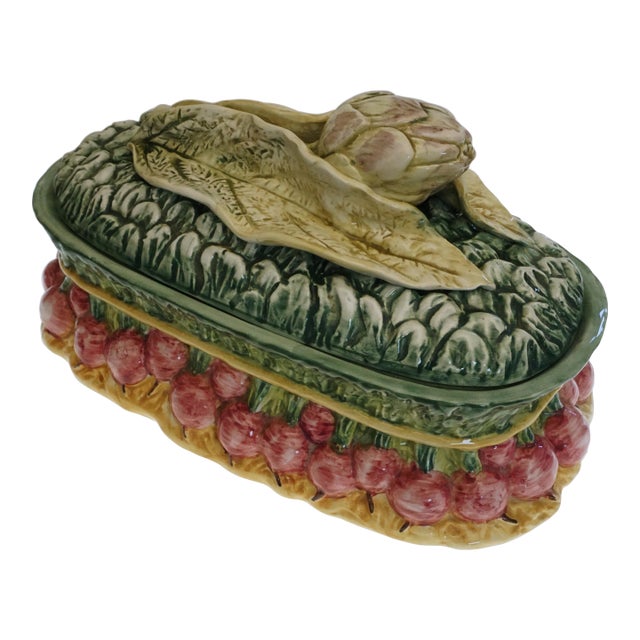 Tiffany & Co Large Artichoke Lidded Tureen Painted Molded Vintage Nove Ceramic Italy For Sale