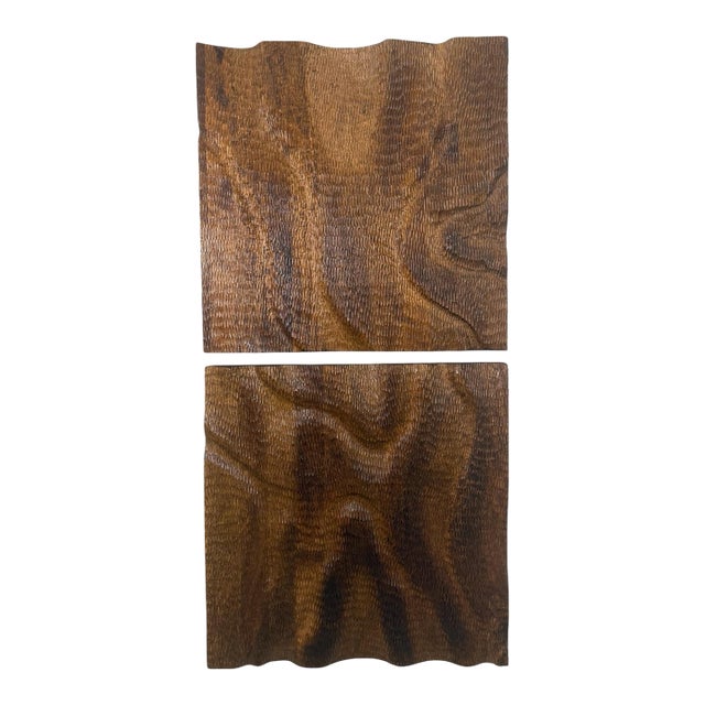 Studio a Home Pair of Dune Hand-Carved Mango Wood Wall Panels For Sale