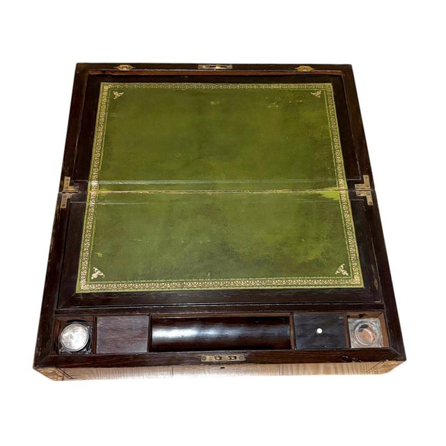 Brown Victorian Brass Inlaid Mahogany Writing Slope with Secret Drawers For Sale - Image 8 of 18