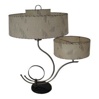 Mid Century Brass Metal Two Original Shade Table Lamp For Sale