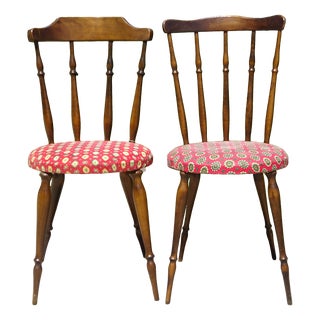 Vintage Wood and Fabric Chairs, 1950s, Set of 2 For Sale