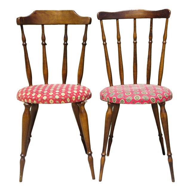 Vintage Wood and Fabric Chairs, 1950s, Set of 2 For Sale