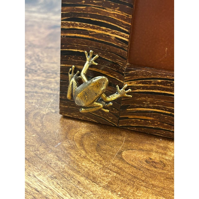 Karl Springer Vintage Coastal Coconut Shell and Brass Frog Picture Frame For Sale - Image 4 of 8