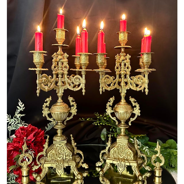 Mid 20th Century Vintage Brass Italian Brevettato Styled Candelabras - A Pair For Sale - Image 5 of 10