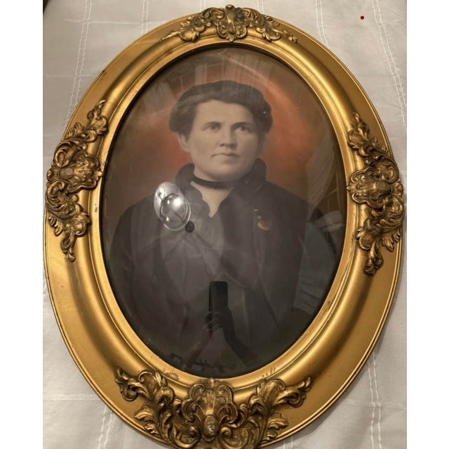 Antique Hand Tinted Pre 1890s Photo Ornate Frame Convex Bubble Glass 19x25” For Sale - Image 10 of 10