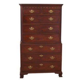 Baker Chippendale Mahogany High Chest of Drawers For Sale