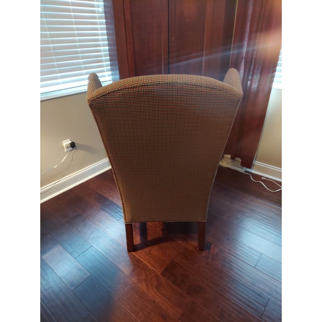 Primitive Colonial Upholstered Wingback Chairs For Sale - Image 4 of 12