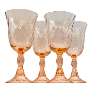 1980s Fostoria “Maypole” Peach Stemmed Wine Glasses- Set of 4