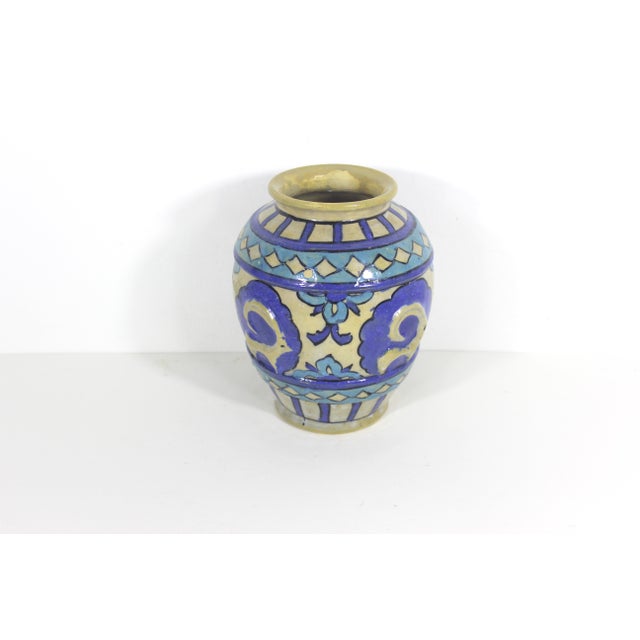Vintage Primitive Clay Vase With Raised Ram Motif Blue and Turquoise For Sale - Image 9 of 11