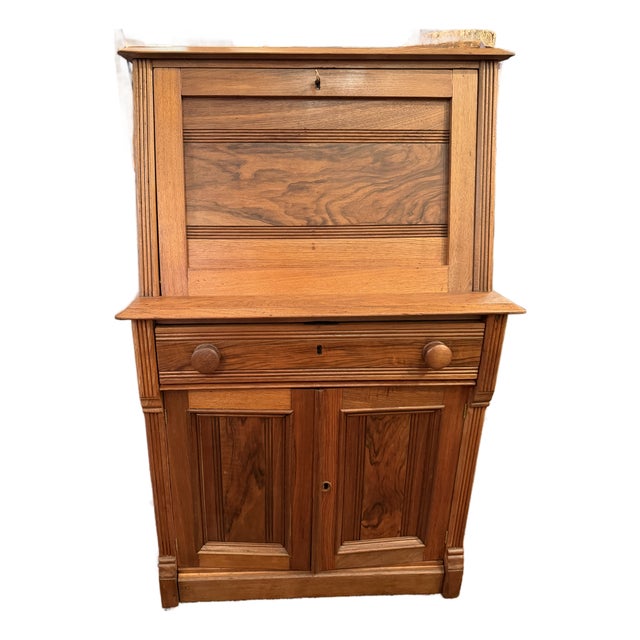 Antique, Eastlake Walnut Drop-Front Desk, Mid-1800s For Sale