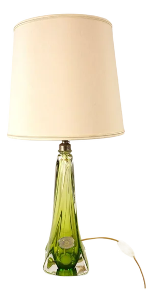 Vintage Green Crystal Lamp Base from Val Saint Lambert, 1960s