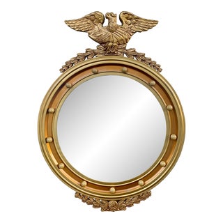 Antique 19th Century American Federal Giltwood Eagle Bullseye Convex Mirror For Sale