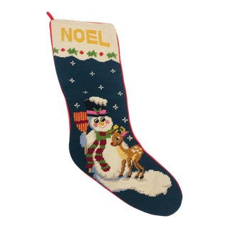 Vintage Handmade Needlepoint Christmas Stocking For Sale